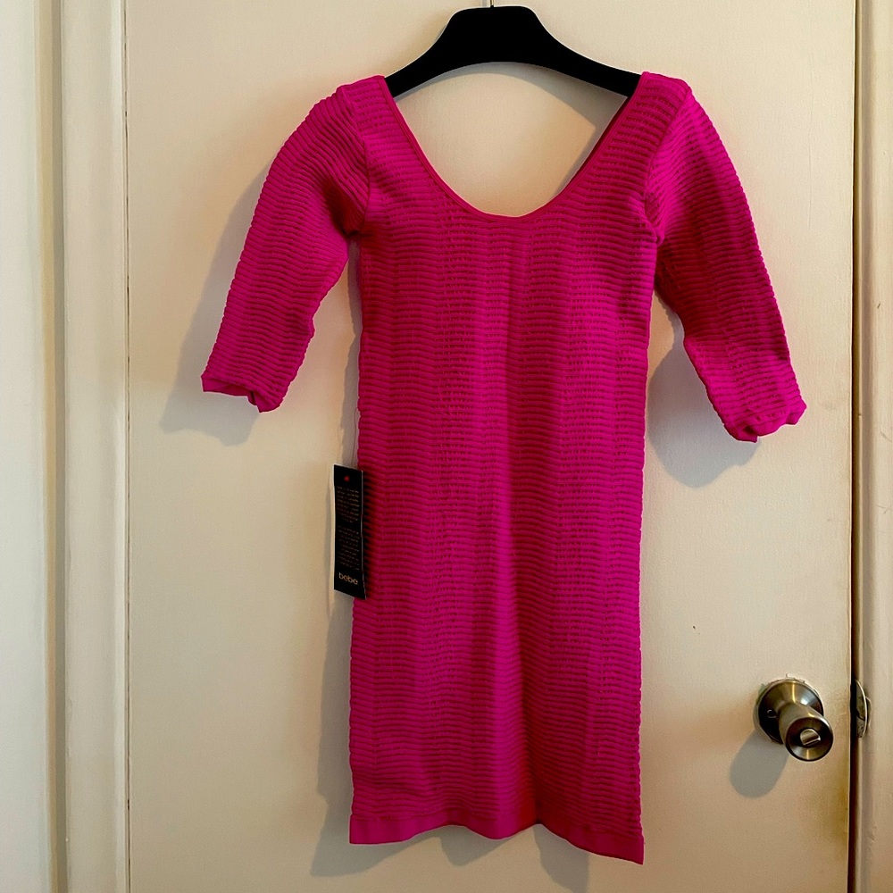 New Bebe Guzel Floral Collection Bodycon Fuchsia Dress M